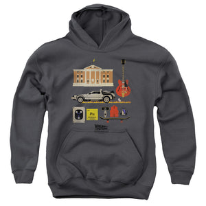 AN OFFCIALLY LICENSED BACK TO THE FUTURE ITEMS YOUTH HOODIE CHARCOAL