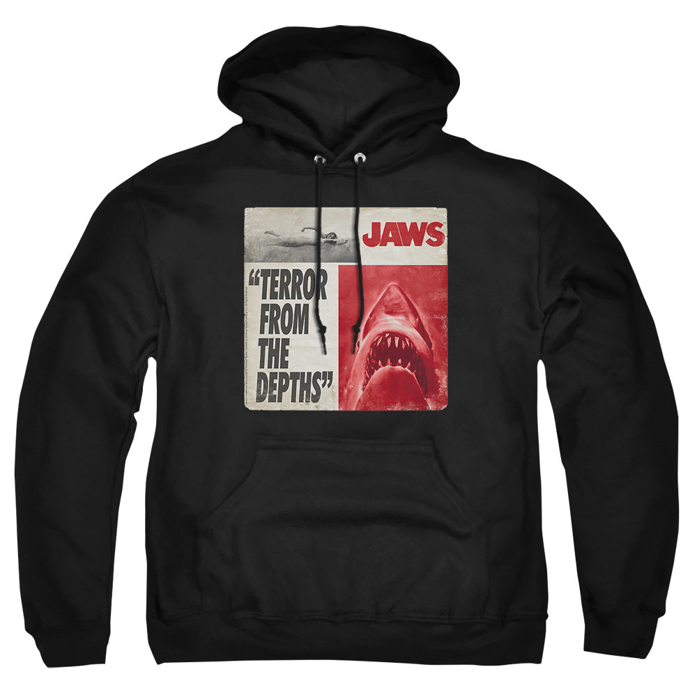 AN OFFCIALLY LICENSED JAWS TERROR ADULT UNISEX PULLOVER HOODIE BLACK