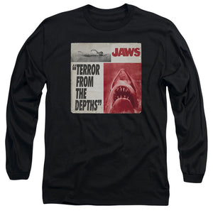 AN OFFCIALLY LICENSED JAWS TERROR MEN'S LONG SLEEVE T-SHIRT BLACK
