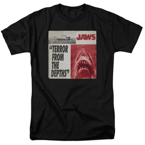 AN OFFCIALLY LICENSED JAWS TERROR MEN'S REGULAR FIT T-SHIRT BLACK