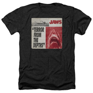 AN OFFCIALLY LICENSED JAWS TERROR MEN'S HEATHER T-SHIRT CHARCOAL