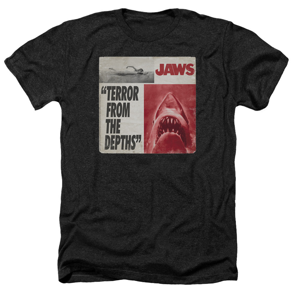 AN OFFCIALLY LICENSED JAWS TERROR MEN'S HEATHER T-SHIRT CHARCOAL