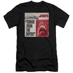AN OFFCIALLY LICENSED JAWS TERROR MEN'S PREMIUM SLIM FIT T-SHIRT BLACK