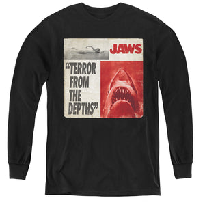 AN OFFCIALLY LICENSED JAWS TERROR YOUTH LONG SLEEVE T-SHIRT BLACK