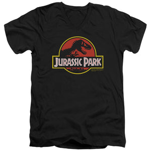 AN OFFCIALLY LICENSED JURASSIC PARK CLASSIC LOGO MEN'S V-NECK T-SHIRT BLACK