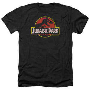 AN OFFCIALLY LICENSED JURASSIC PARK CLASSIC LOGO MEN'S HEATHER T-SHIRT CHARCOAL