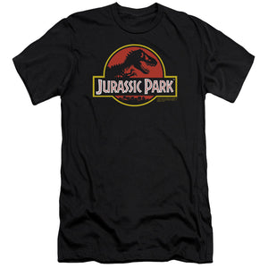 AN OFFCIALLY LICENSED JURASSIC PARK CLASSIC LOGO MEN'S PREMIUM SLIM FIT T-SHIRT BLACK