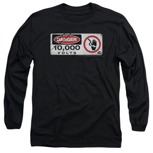 AN OFFCIALLY LICENSED JURASSIC PARK ELECTRIC FENCE SIGN MEN'S LONG SLEEVE T-SHIRT BLACK