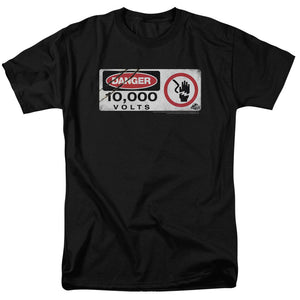 AN OFFCIALLY LICENSED JURASSIC PARK ELECTRIC FENCE SIGN MEN'S REGULAR FIT T-SHIRT BLACK