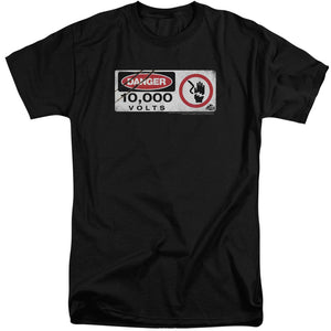 AN OFFCIALLY LICENSED JURASSIC PARK ELECTRIC FENCE SIGN MEN'S TALL FIT T-SHIRT BLACK