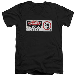 AN OFFCIALLY LICENSED JURASSIC PARK ELECTRIC FENCE SIGN MEN'S V-NECK T-SHIRT BLACK