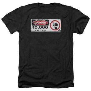 AN OFFCIALLY LICENSED JURASSIC PARK ELECTRIC FENCE SIGN MEN'S HEATHER T-SHIRT CHARCOAL