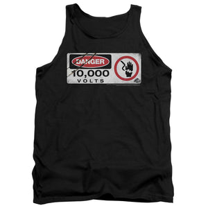 AN OFFCIALLY LICENSED JURASSIC PARK ELECTRIC FENCE SIGN ADULT UNISEX TANK TOP BLACK