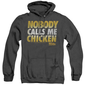 AN OFFCIALLY LICENSED BACK TO THE FUTURE CHICKEN ADULT UNISEX HEATHER PULLOVER HOODIE BLACK