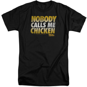 AN OFFCIALLY LICENSED BACK TO THE FUTURE CHICKEN MEN'S TALL FIT T-SHIRT BLACK