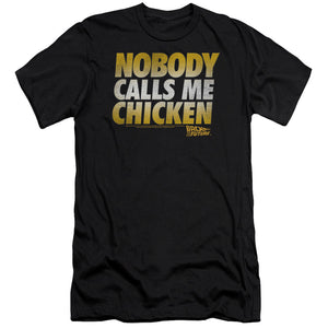 AN OFFCIALLY LICENSED BACK TO THE FUTURE CHICKEN MEN'S PREMIUM SLIM FIT T-SHIRT BLACK