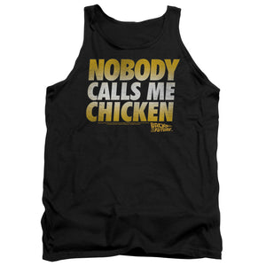 AN OFFCIALLY LICENSED BACK TO THE FUTURE CHICKEN ADULT UNISEX TANK TOP BLACK