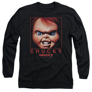 AN OFFCIALLY LICENSED CHILDS PLAY CHUCKY SQUARED MEN'S LONG SLEEVE T-SHIRT BLACK