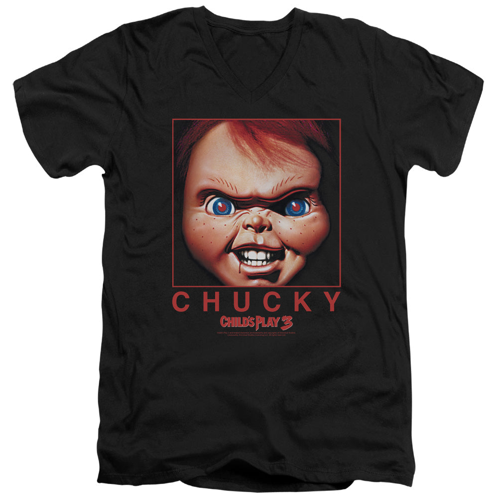 AN OFFCIALLY LICENSED CHILDS PLAY CHUCKY SQUARED MEN'S V-NECK T-SHIRT BLACK