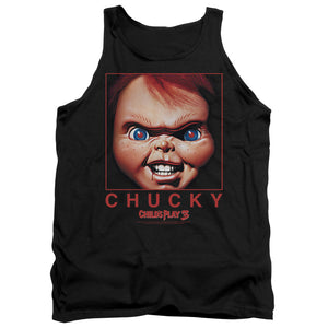 AN OFFCIALLY LICENSED CHILDS PLAY CHUCKY SQUARED ADULT UNISEX TANK TOP BLACK