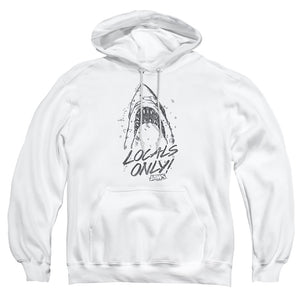 AN OFFCIALLY LICENSED JAWS LOCALS ONLY ADULT UNISEX PULLOVER HOODIE WHITE