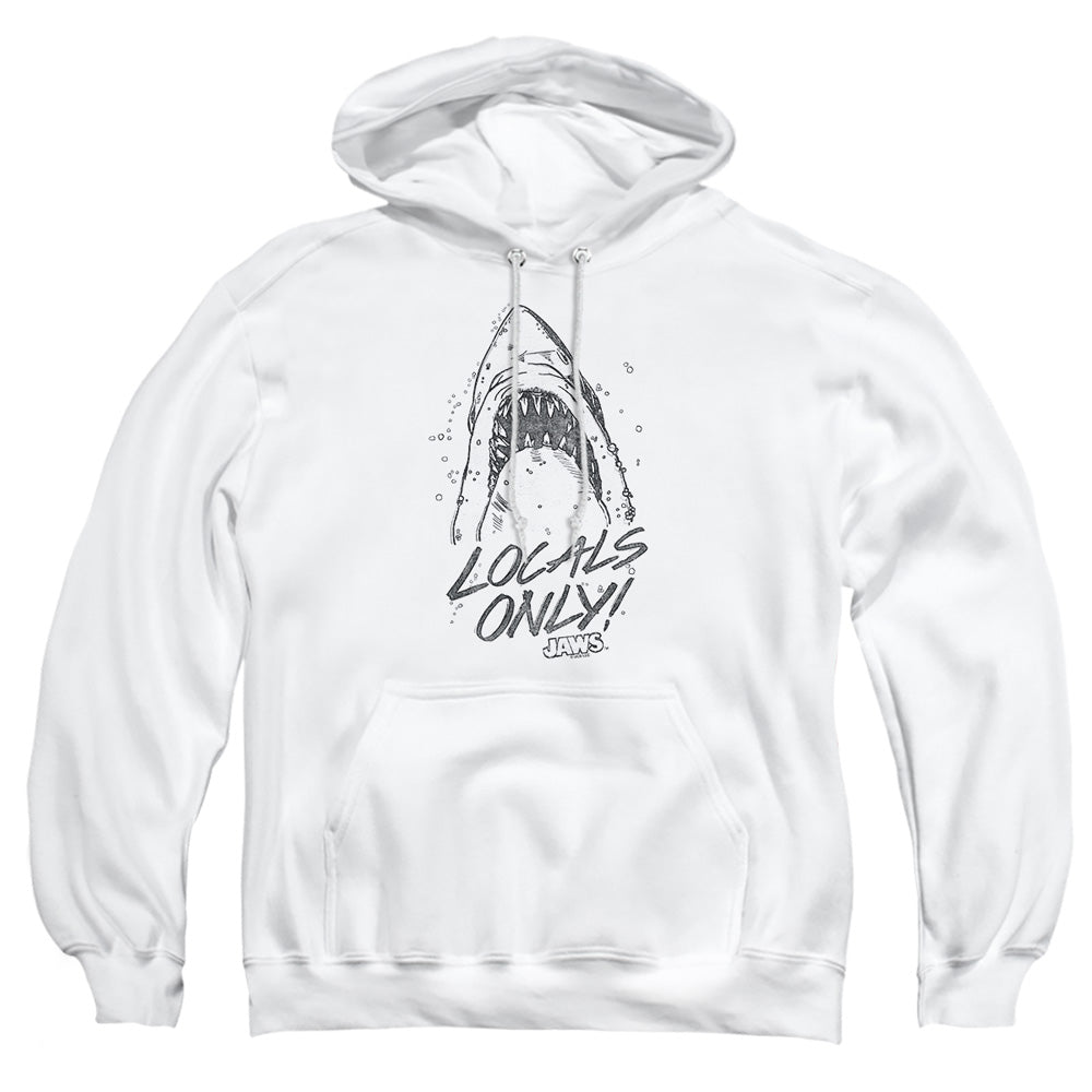 AN OFFCIALLY LICENSED JAWS LOCALS ONLY ADULT UNISEX PULLOVER HOODIE WHITE
