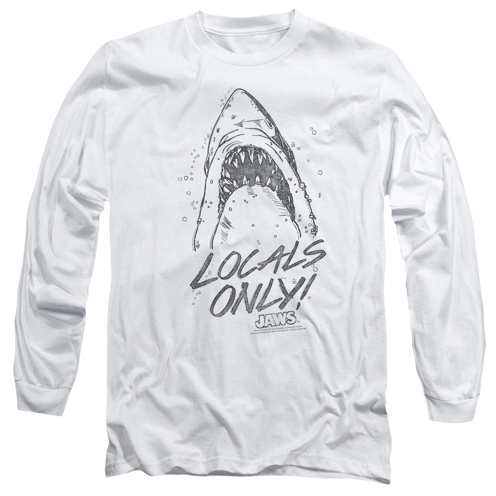 AN OFFCIALLY LICENSED JAWS LOCALS ONLY MEN'S LONG SLEEVE T-SHIRT WHITE