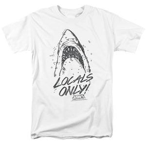 AN OFFCIALLY LICENSED JAWS LOCALS ONLY MEN'S REGULAR FIT T-SHIRT WHITE