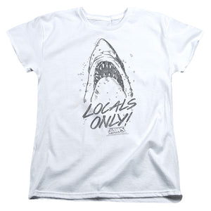 AN OFFCIALLY LICENSED JAWS LOCALS ONLY WOMEN'S REGULAR FIT T-SHIRT WHITE