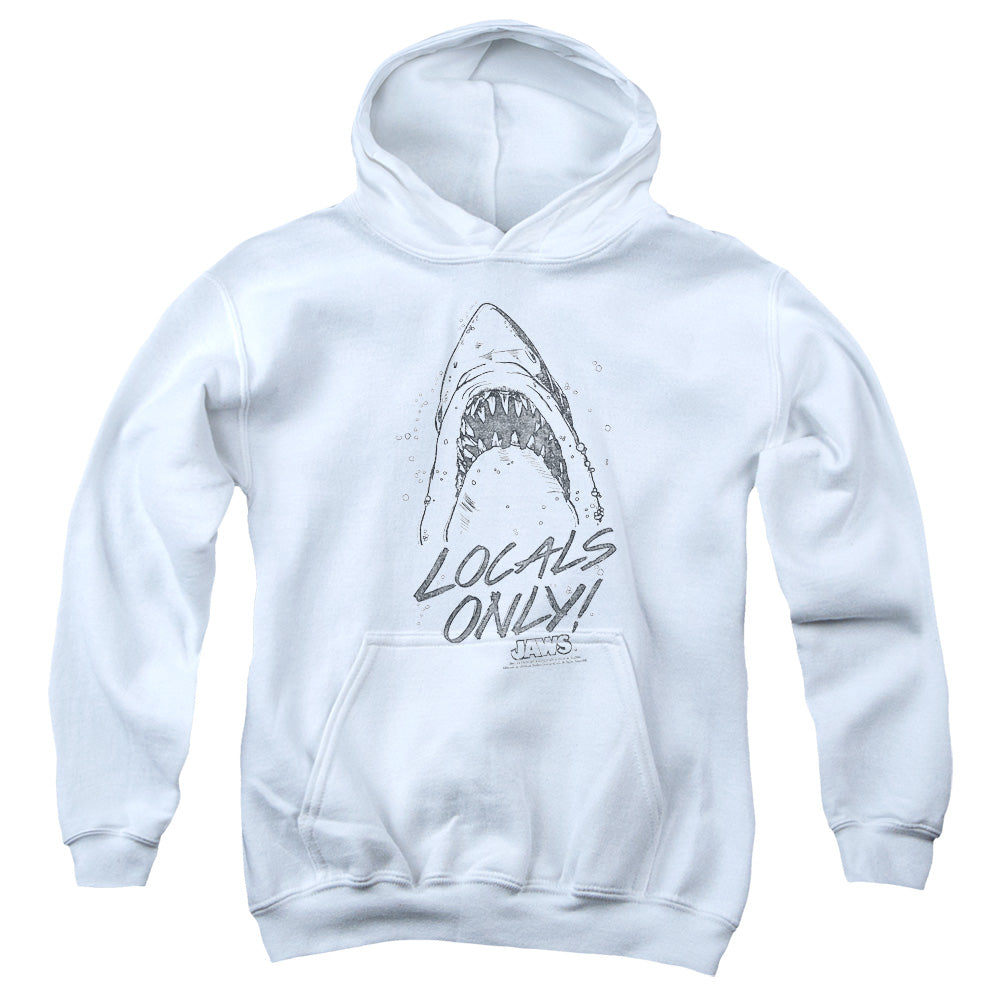 AN OFFCIALLY LICENSED JAWS LOCALS ONLY YOUTH HOODIE WHITE