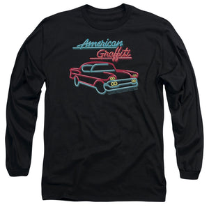 AN OFFCIALLY LICENSED AMERICAN GRAFITTI NEON MEN'S LONG SLEEVE T-SHIRT BLACK