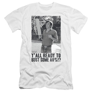 AN OFFCIALLY LICENSED DAZED AND CONFUSED PADDLE MEN'S PREMIUM SLIM FIT T-SHIRT WHITE