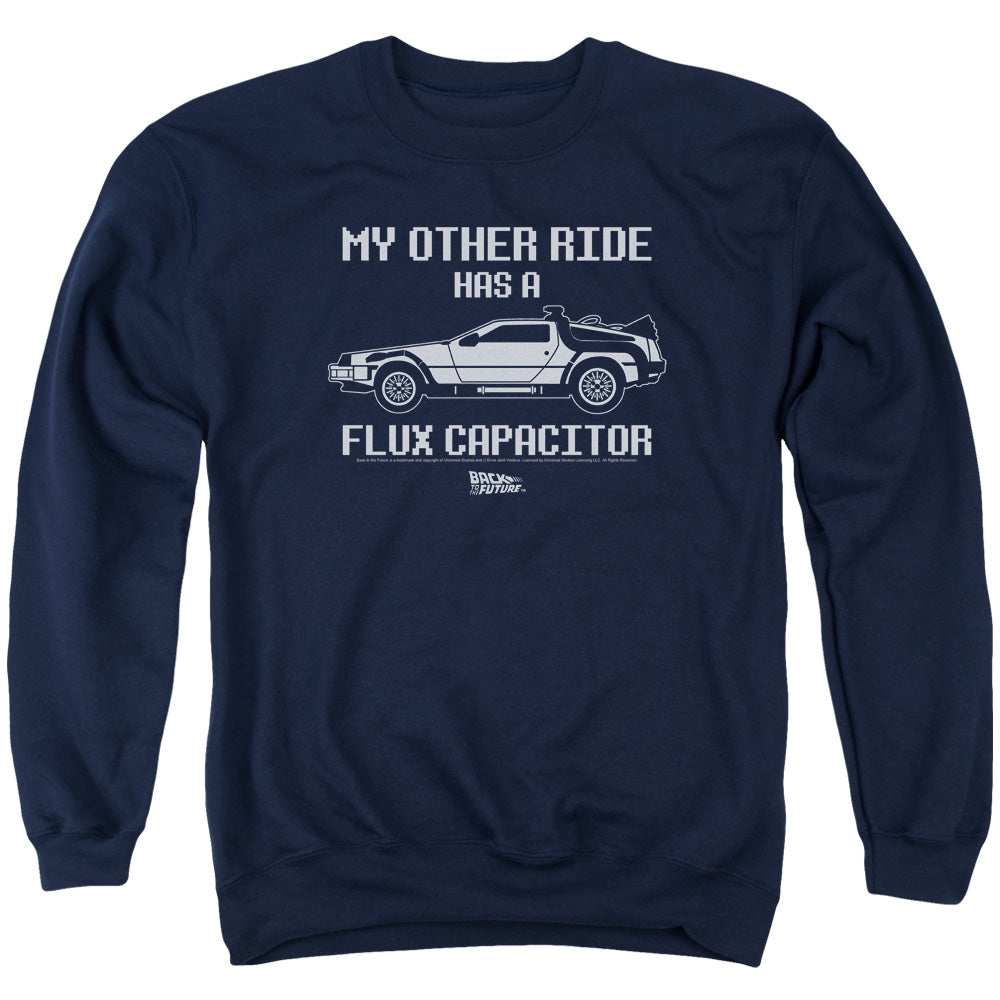 AN OFFCIALLY LICENSED BACK TO THE FUTURE OTHER RIDE ADULT UNISEX CREWNECK SWEATSHIRT NAVY