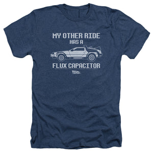 AN OFFCIALLY LICENSED BACK TO THE FUTURE OTHER RIDE MEN'S HEATHER T-SHIRT NAVY