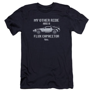 AN OFFCIALLY LICENSED BACK TO THE FUTURE OTHER RIDE MEN'S PREMIUM SLIM FIT T-SHIRT NAVY