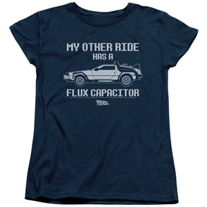 AN OFFCIALLY LICENSED BACK TO THE FUTURE OTHER RIDE WOMEN'S REGULAR FIT T-SHIRT NAVY