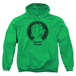AN OFFCIALLY LICENSED CURIOUS GEORGE CLASSIC WINK ADULT UNISEX PULLOVER HOODIE KELLY GREEN