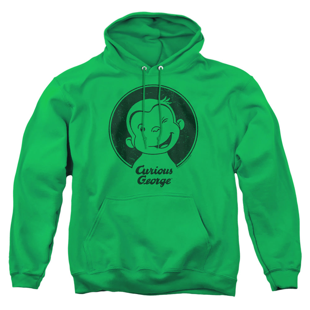 AN OFFCIALLY LICENSED CURIOUS GEORGE CLASSIC WINK ADULT UNISEX PULLOVER HOODIE KELLY GREEN