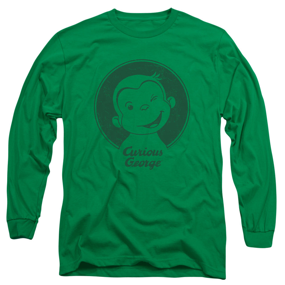 AN OFFCIALLY LICENSED CURIOUS GEORGE CLASSIC WINK MEN'S LONG SLEEVE T-SHIRT KELLY GREEN