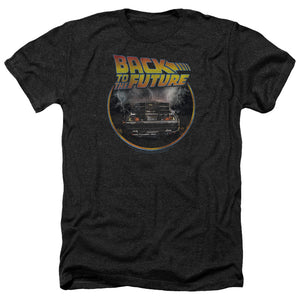 AN OFFCIALLY LICENSED BACK TO THE FUTURE BACK MEN'S HEATHER T-SHIRT CHARCOAL