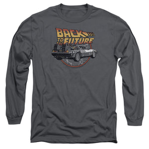 AN OFFCIALLY LICENSED BACK TO THE FUTURE TIME MACHINE MEN'S LONG SLEEVE T-SHIRT CHARCOAL