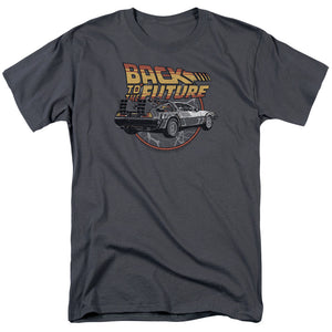 AN OFFCIALLY LICENSED BACK TO THE FUTURE TIME MACHINE MEN'S REGULAR FIT T-SHIRT CHARCOAL