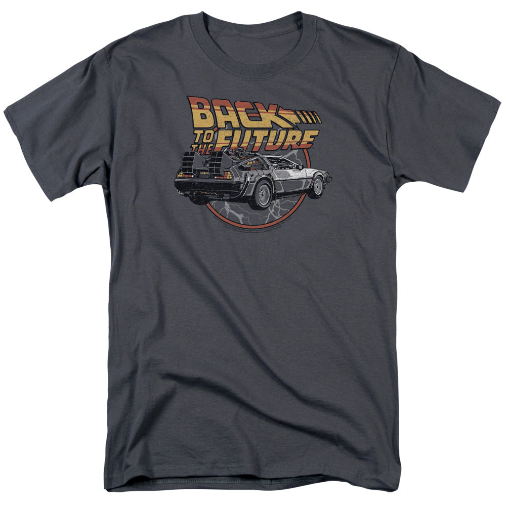 AN OFFCIALLY LICENSED BACK TO THE FUTURE TIME MACHINE MEN'S REGULAR FIT T-SHIRT CHARCOAL