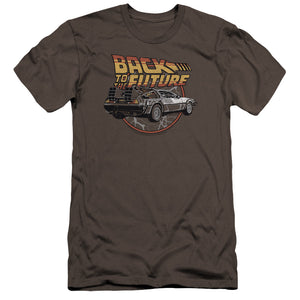AN OFFCIALLY LICENSED BACK TO THE FUTURE TIME MACHINE MEN'S PREMIUM SLIM FIT T-SHIRT CHARCOAL