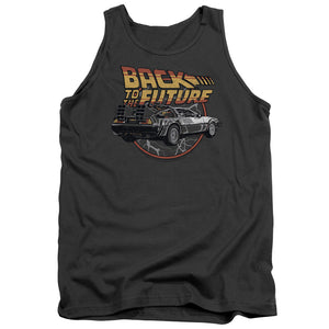 AN OFFCIALLY LICENSED BACK TO THE FUTURE TIME MACHINE ADULT UNISEX TANK TOP CHARCOAL