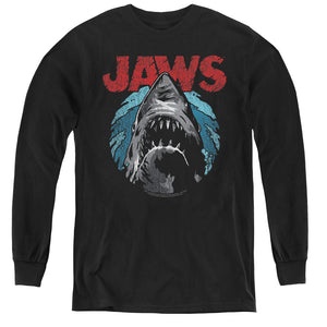 AN OFFCIALLY LICENSED JAWS WATER CIRCLE YOUTH LONG SLEEVE T-SHIRT BLACK