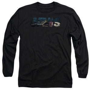 AN OFFCIALLY LICENSED JAWS LOGO CUTOUT MEN'S LONG SLEEVE T-SHIRT BLACK