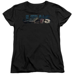 AN OFFCIALLY LICENSED JAWS LOGO CUTOUT WOMEN'S REGULAR FIT T-SHIRT BLACK