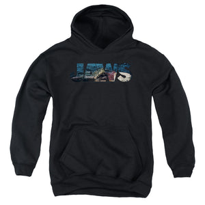 AN OFFCIALLY LICENSED JAWS LOGO CUTOUT YOUTH HOODIE BLACK