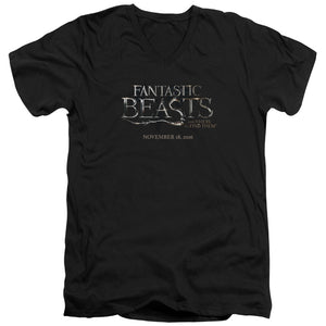 AN OFFCIALLY LICENSED FANTASTIC BEASTS LOGO MEN'S V-NECK T-SHIRT BLACK
